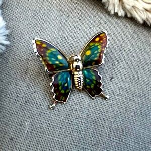 Vintage Butterfly Brooch • Gold Tone • Enamel and Metal